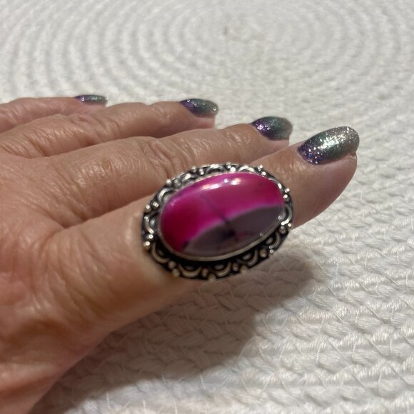 Stunning PINK DENDRITE OPAL Handmade Sterling 925 Ring Size 9 #154D - Picture 1 of 3